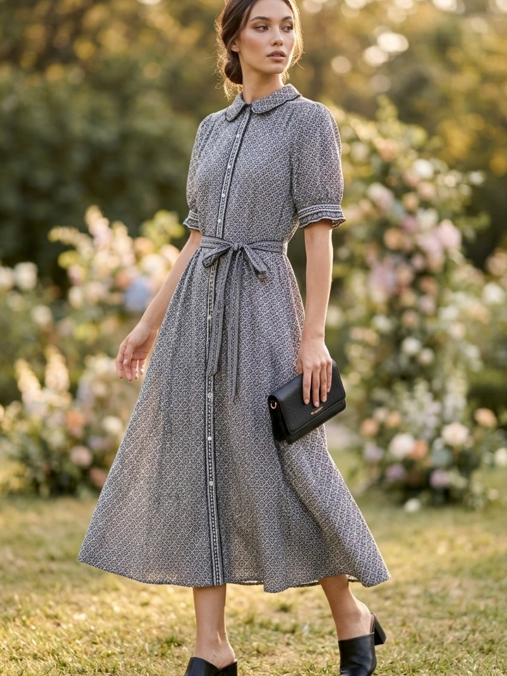 Max Studio Black & White Patterned Button-Up Dress - M - Picture 6 of 11